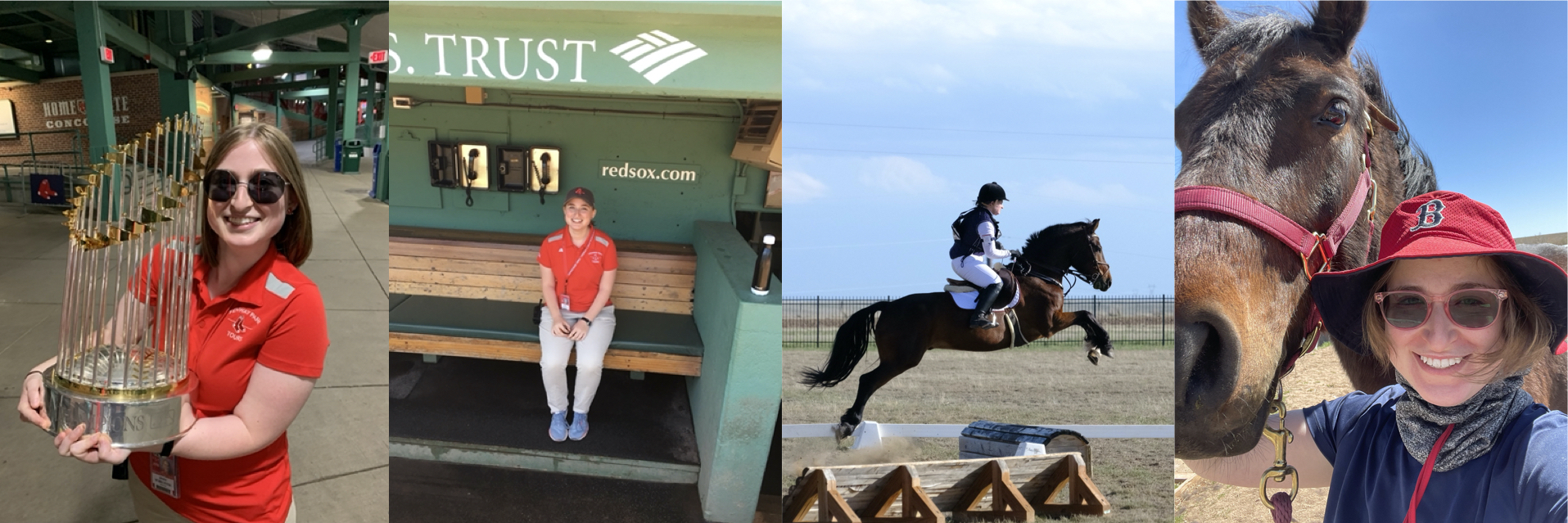 In the dugout, holding trophy, with horse